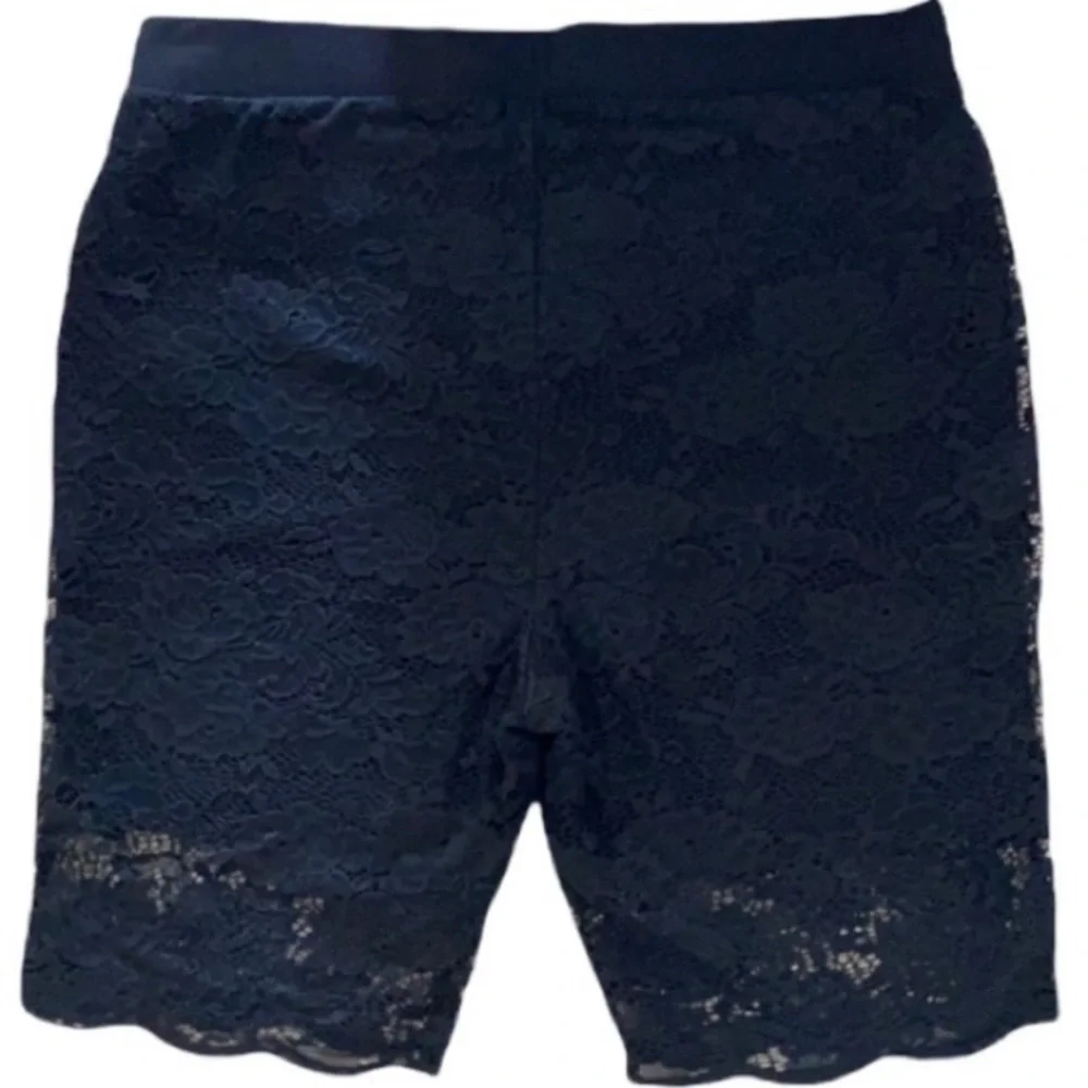 Embroidered Lace Mesh Dressy Black Shorts Pull On Comfort Elastic Waist Size 3X